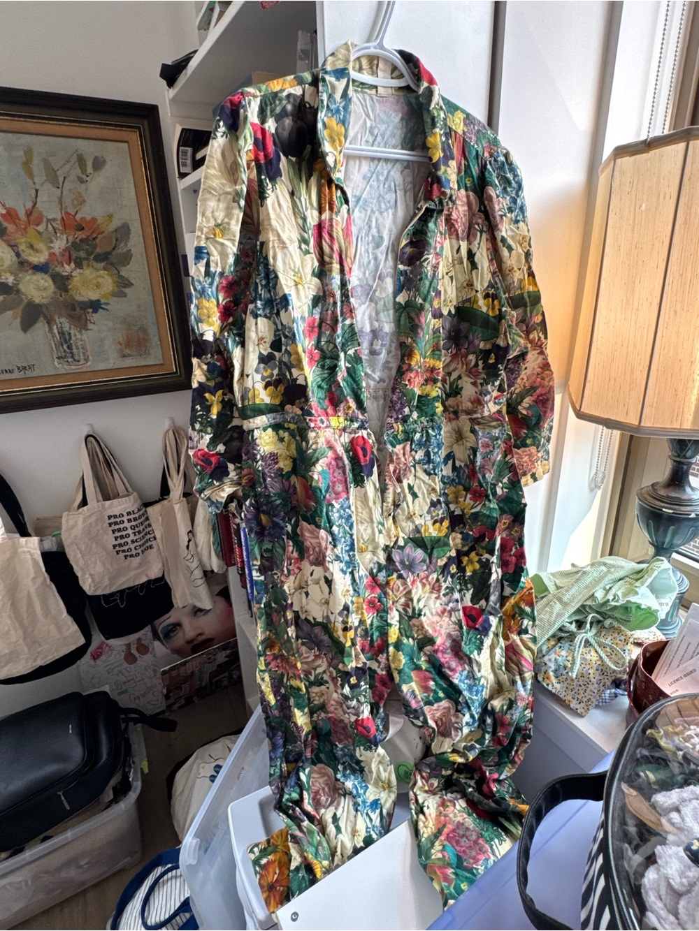 Samantha Pleet Floral Quilted Jumpsuit in Green, Yellow, Red and Cream